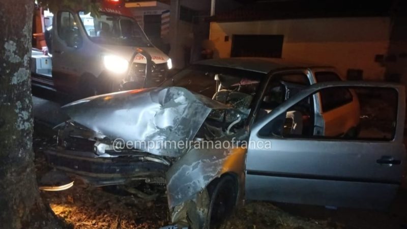 Criminoso furta veículo e colide contra árvore no Jardim Pinheiros, em Franca