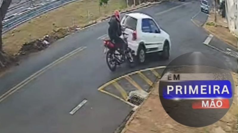 Colisão entre moto e carro é registrada por câmera de segurança em Franca