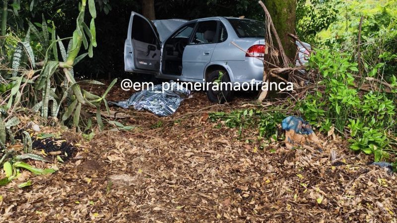 Homem morre após passar mal ao volante e bater em árvore no bairro Ângela Rosa, em Franca
