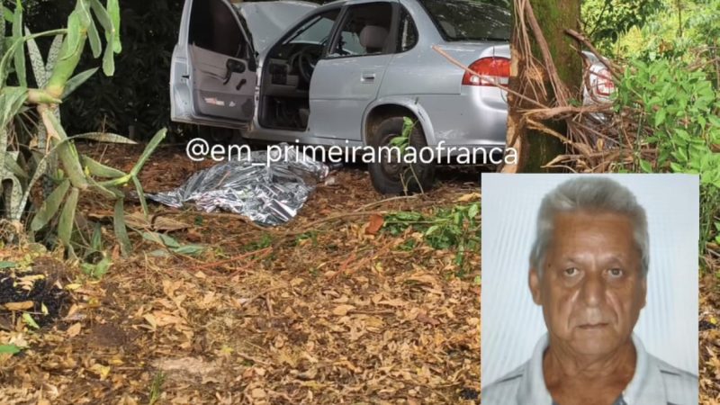 Idoso morre após passar mal ao volante e bater em árvore no bairro Ângela Rosa, em Franca
