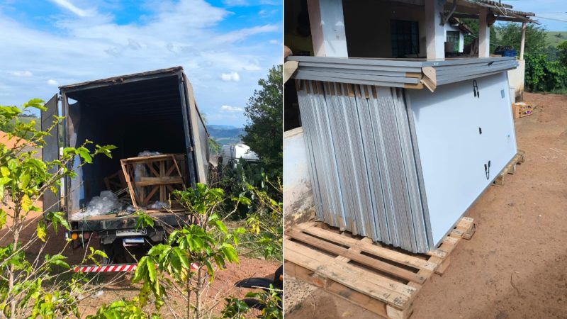 Carreta carregada com placas solares é recuperada em área rural