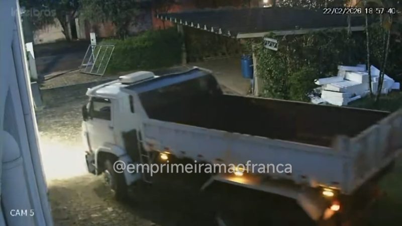 Câmeras de segurança registram furto de caminhão em Franca