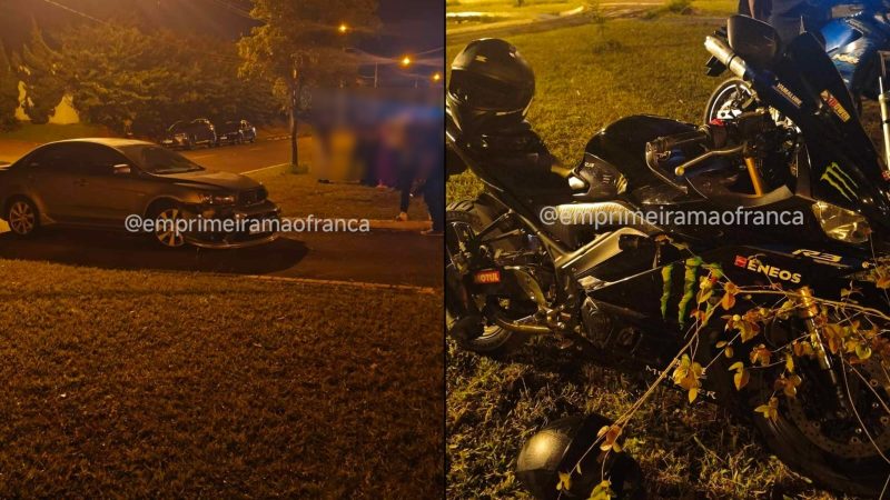 Casal em motocicleta fica ferido após colisão com carro na Avenida São Vicente, em Franca