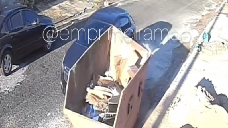 Câmera de segurança registra colisão contra caçamba em Franca