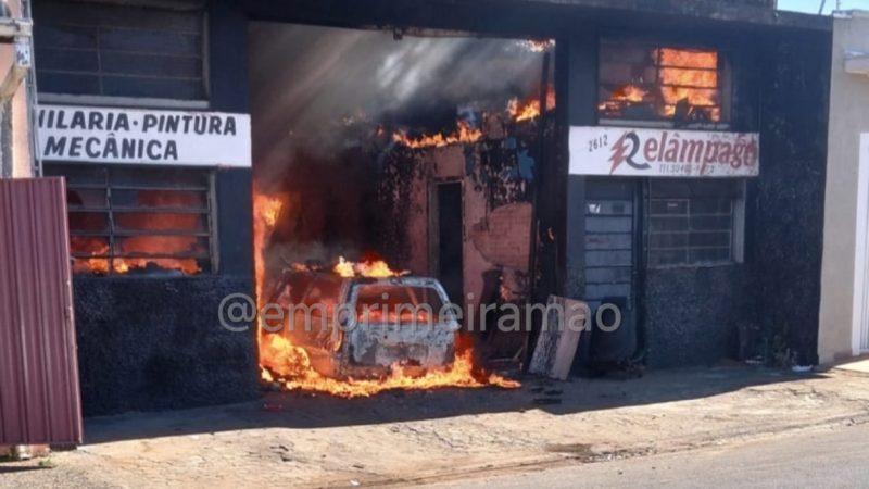 Incêndio destrói oficina na Vila Industrial e deixa trabalhador ferido em Franca