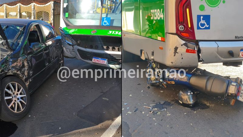 Colisão envolvendo carro, ônibus e moto deixa dois feridos e Franca