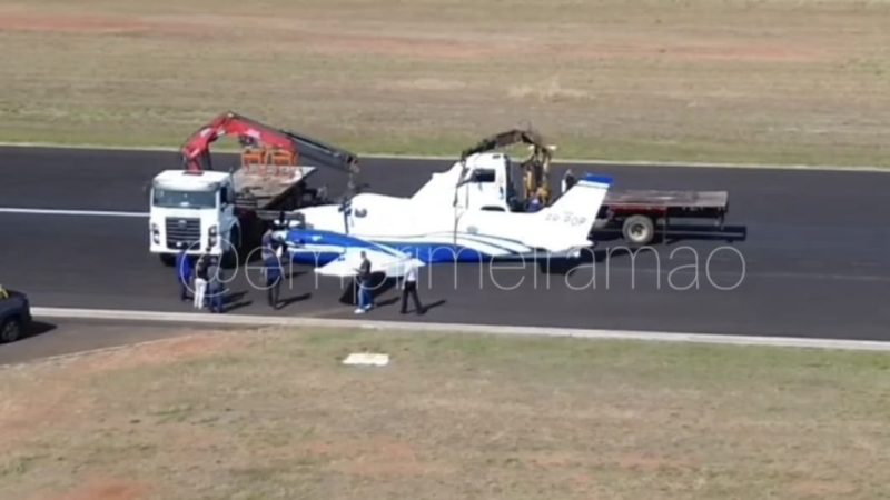 Avião bimotor faz pouso de emergência no Aeroporto de Franca após falha no trem de pouso