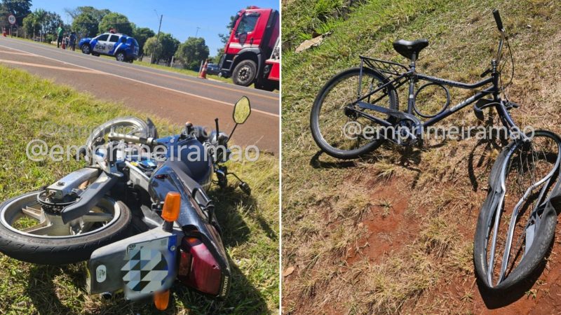 Acidente entre moto e bicicleta deixa três pessoas feridas na rodovia Cândido Portinari
