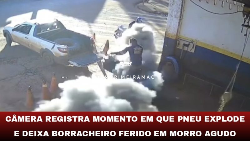Câmera registra momento em que pneu explode e deixa borracheiro ferido em Morro Agudo