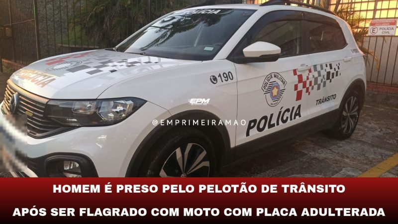 Homem é preso pelo Pelotão de Trânsito após ser flagrado com moto com placa adulterada